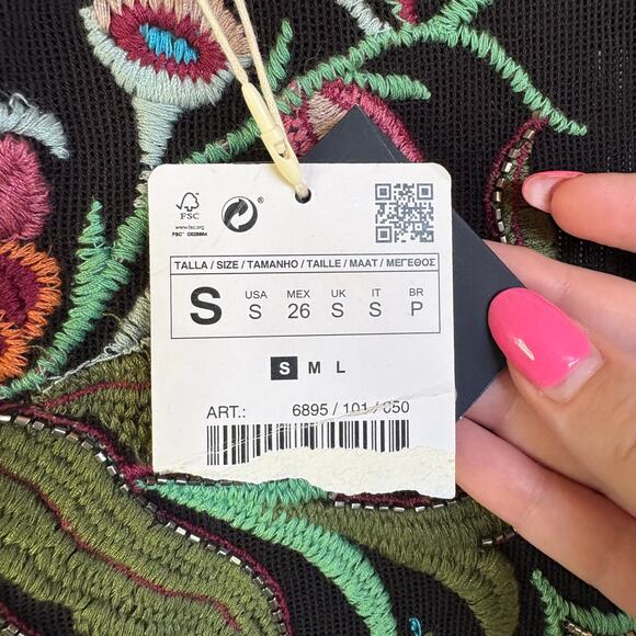 Zara Knit Beaded Embroidered Dress Boho Floral Wedding Guest Whimsygoth Small - Picture 12 of 15